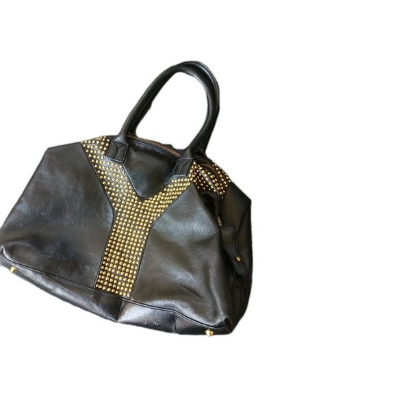 Yves Saint Laurent Y Studs Black Leather Satchel Tote Bag Gold Studded Vintage - Picture 2 of 10